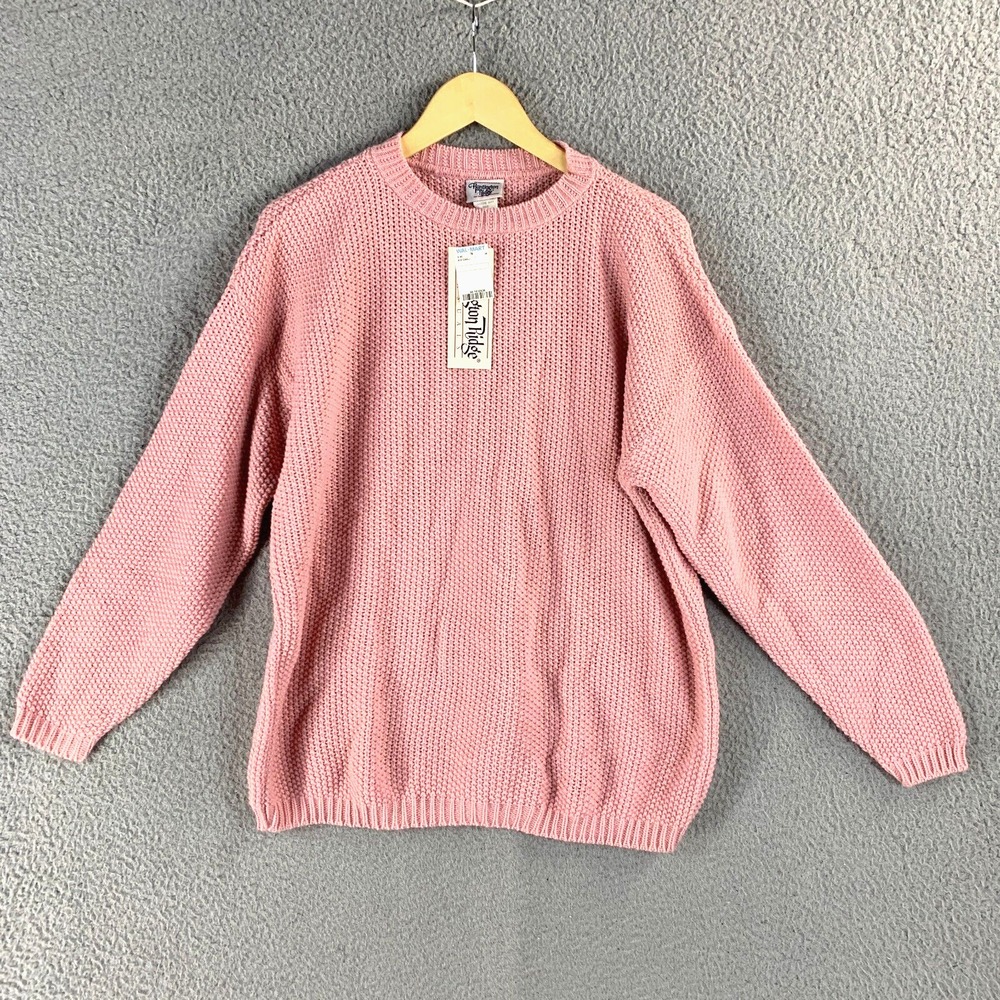 Vtg Cottage Chunky Waffle Sweater Women Large Pink Granny Deadstock USA Walmart